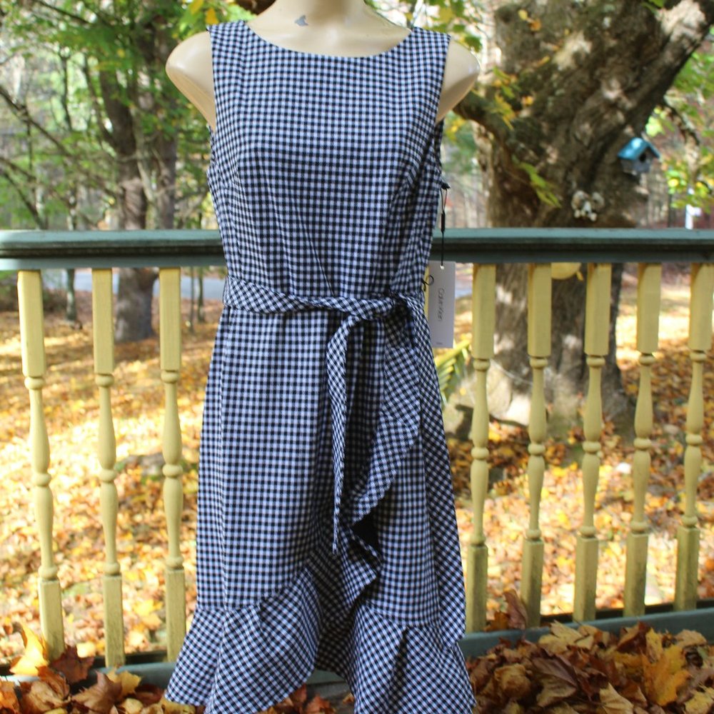 NWT Calvin Klein Black And White Checkered Sleeveless Dress Sz 12